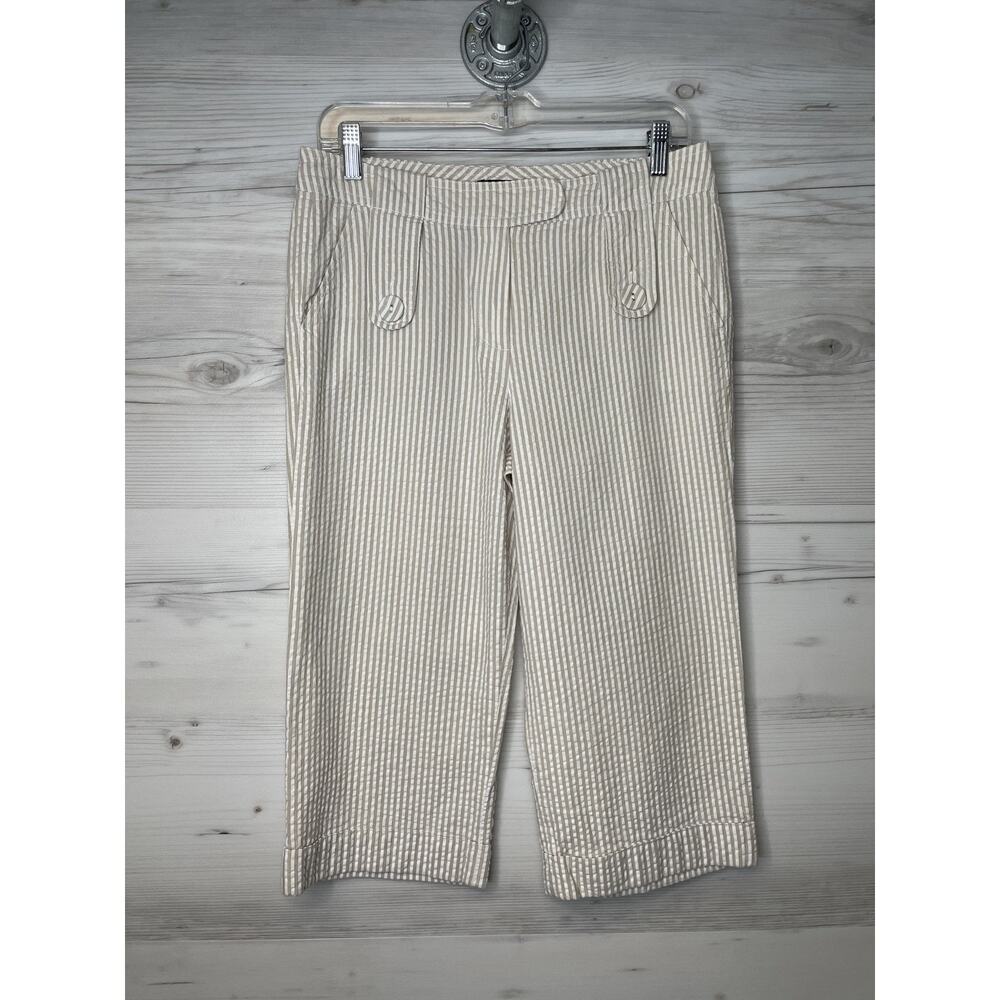 Sandro Pants Womens 6 Striped Cropped Seersucker Summer Casual